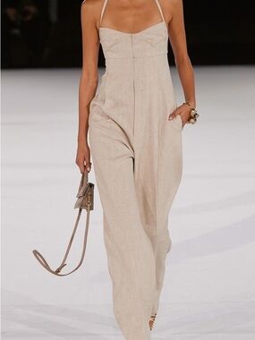 JACQUEMUS - L’ANNÉE 97 - Cream Linen Halter Neck Wide Leg Jump Suit (Size L)
